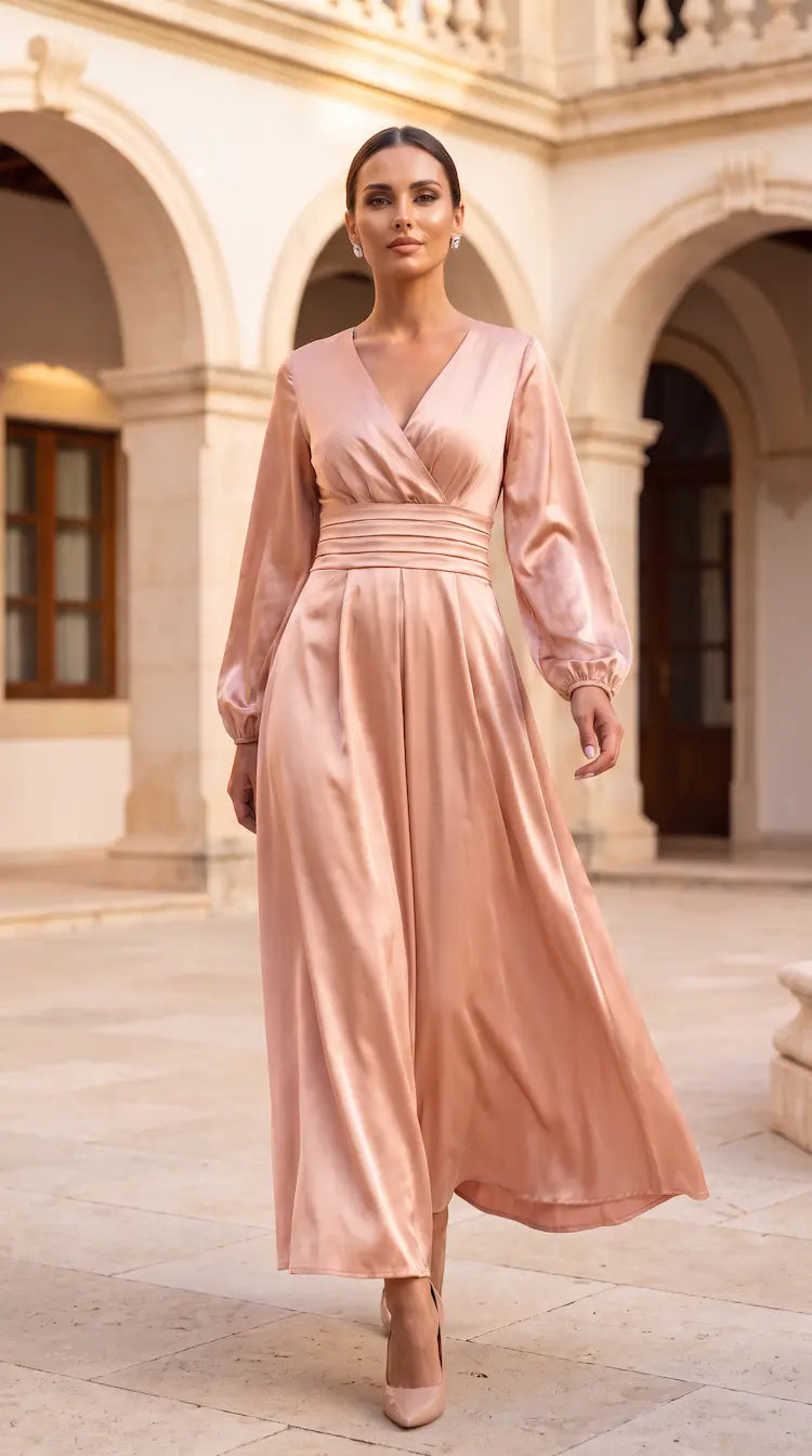 Satin Pleated Maxi Dress