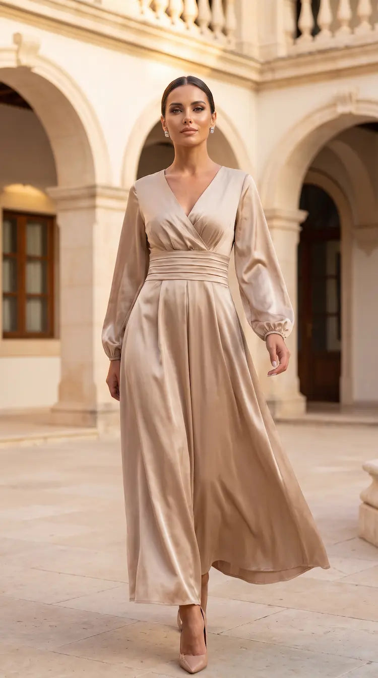 Satin Pleated Maxi Dress