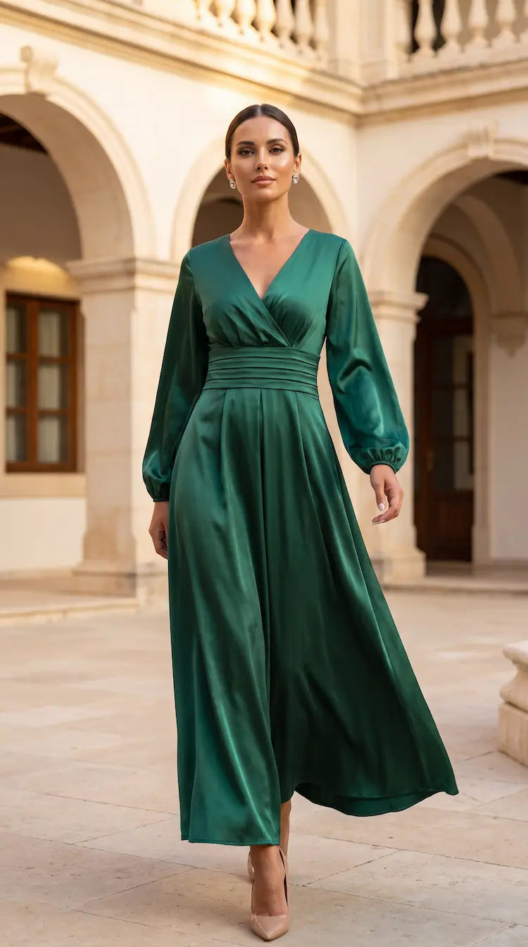 Satin Pleated Maxi Dress