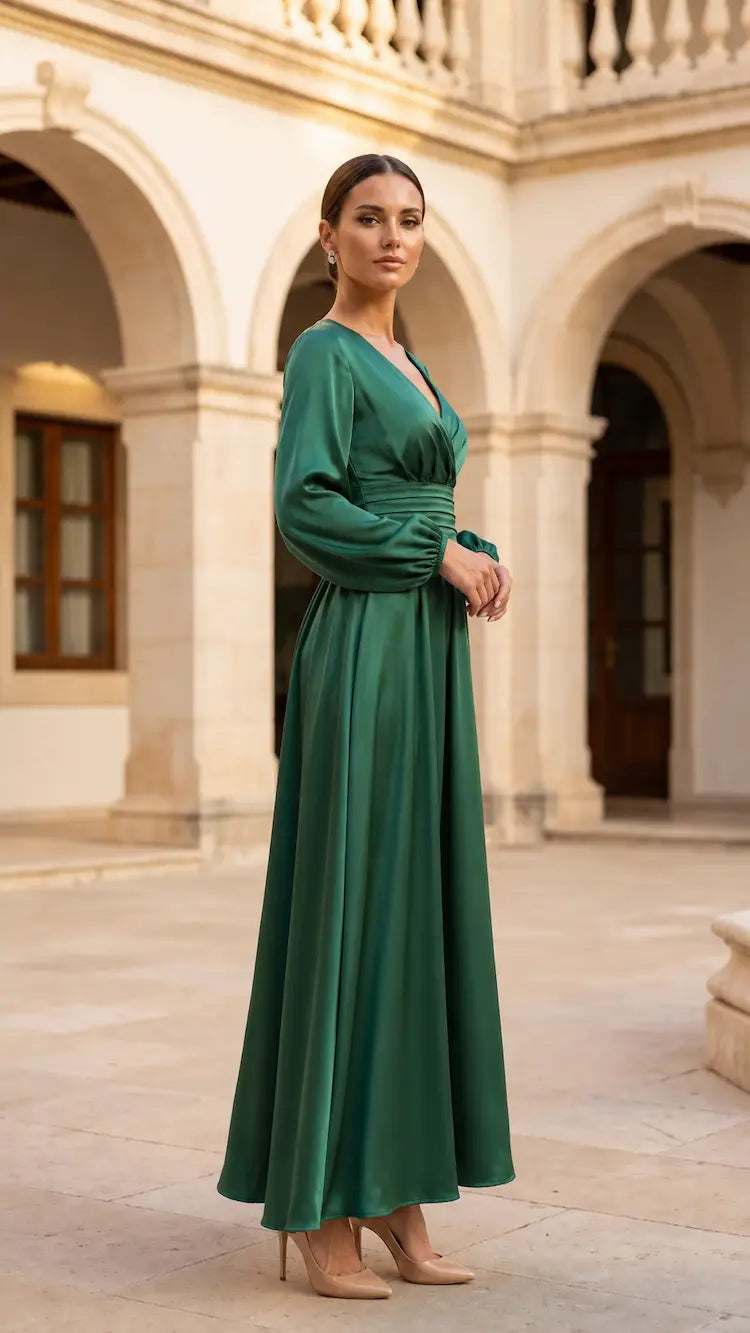 Satin Pleated Maxi Dress