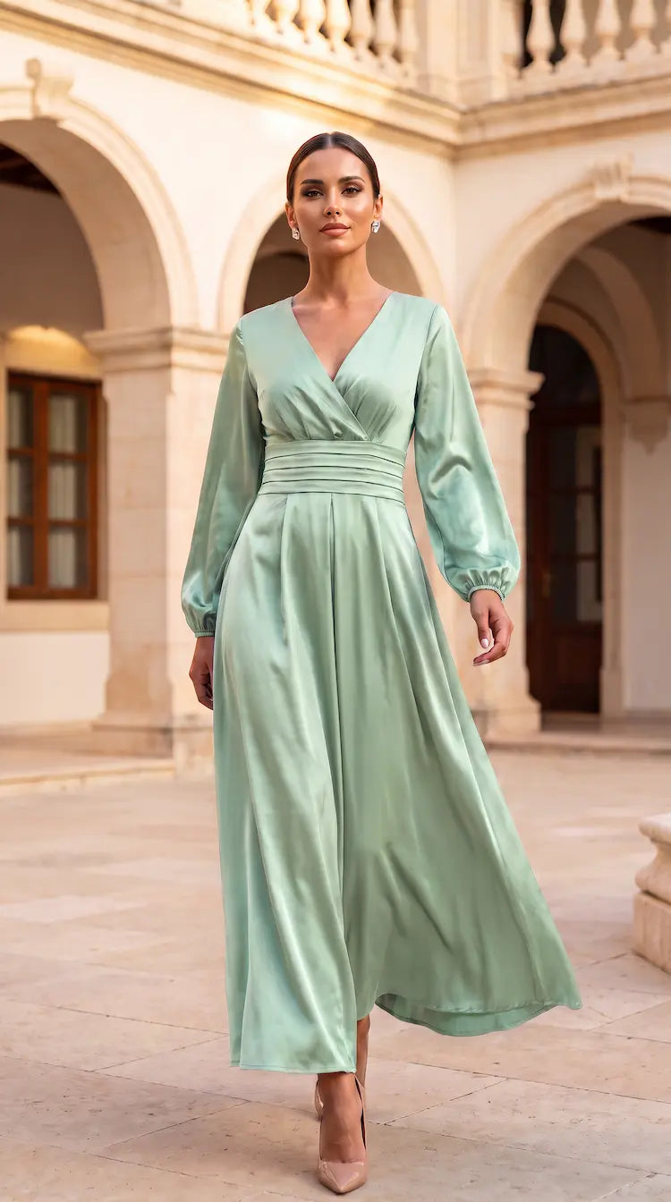 Satin Pleated Maxi Dress