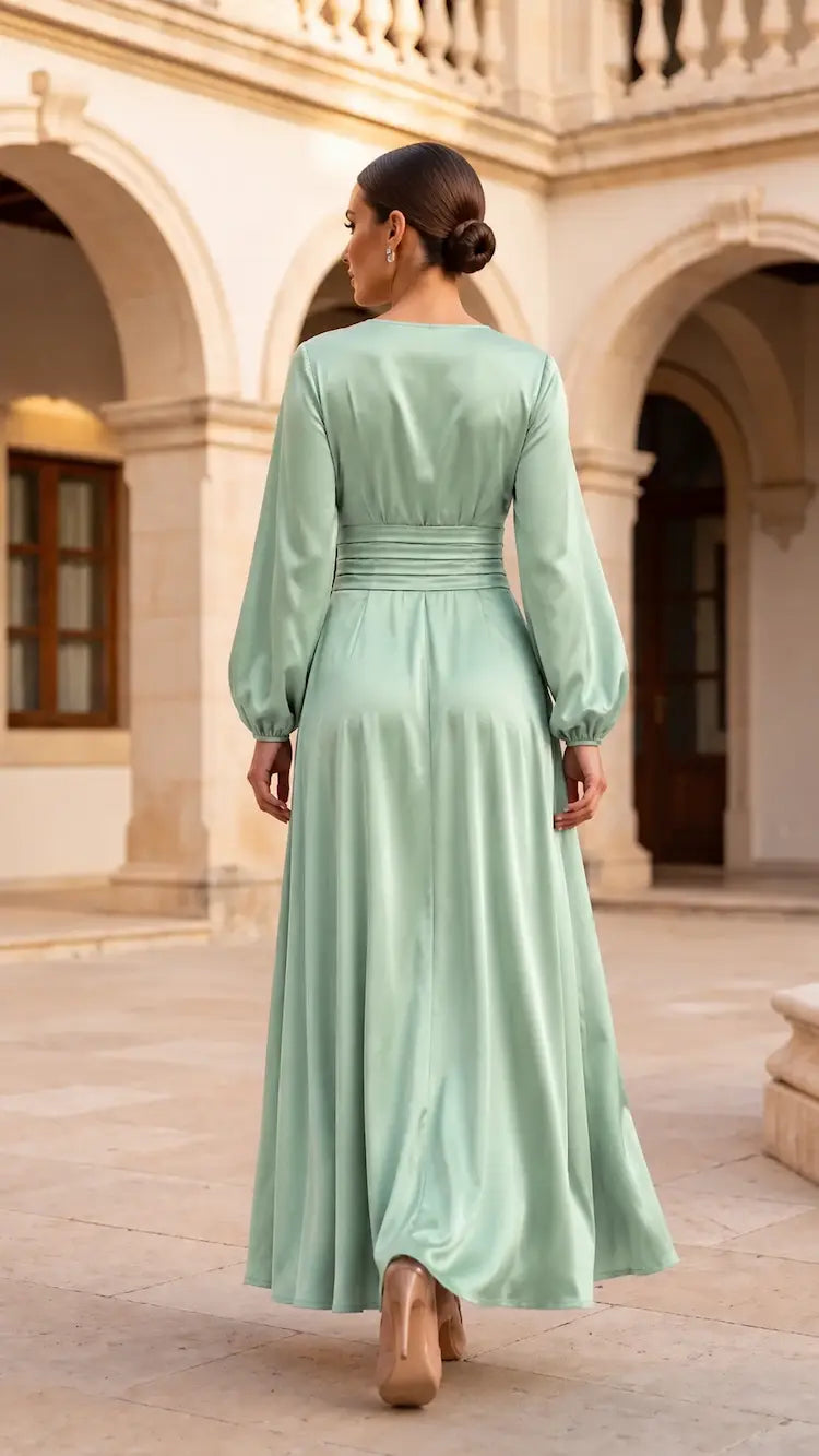Satin Plissee Maxi-kleid