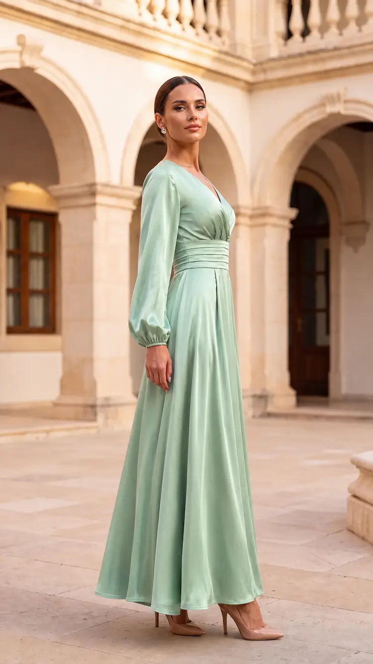 Satin Plissee Maxi-kleid