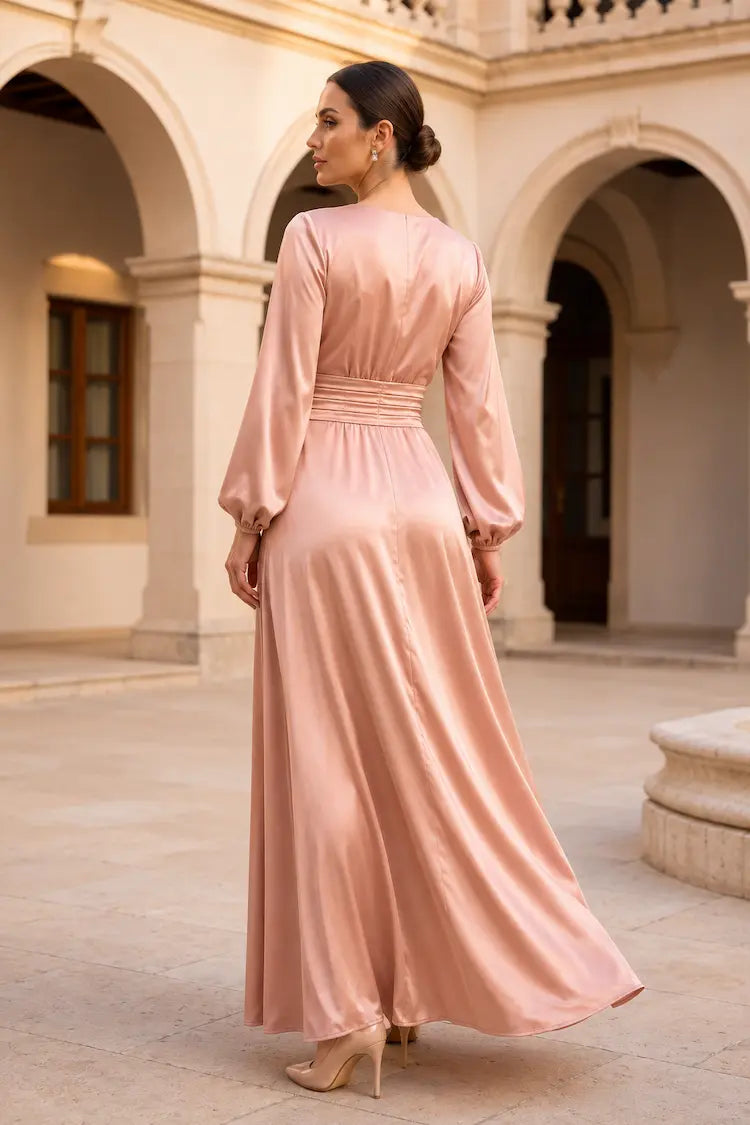 Satin Plissee Maxi-kleid