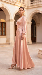 Satin Plissee Maxi-kleid