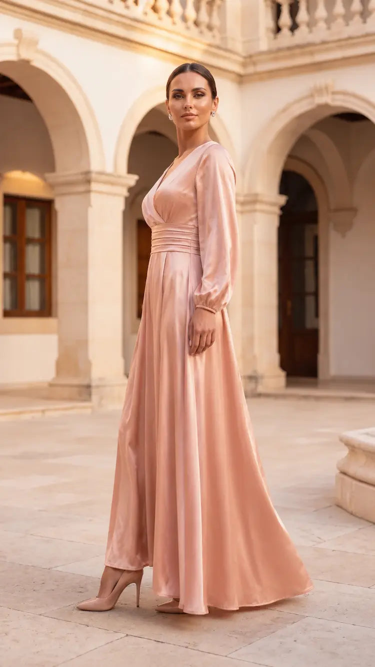 Satin Plissee Maxi-kleid