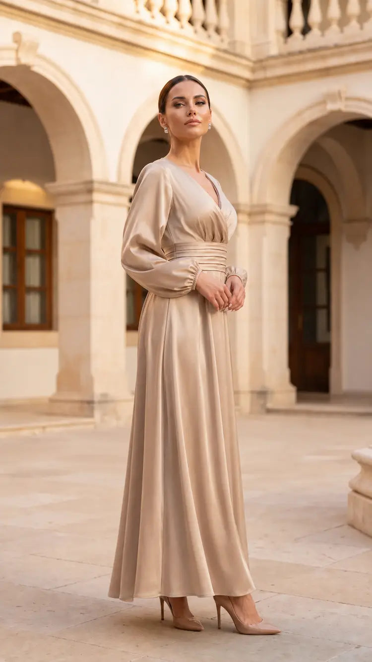 Satin Pleated Maxi Dress