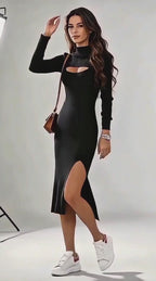 Midi Ribbed Cut-Out Kleid 