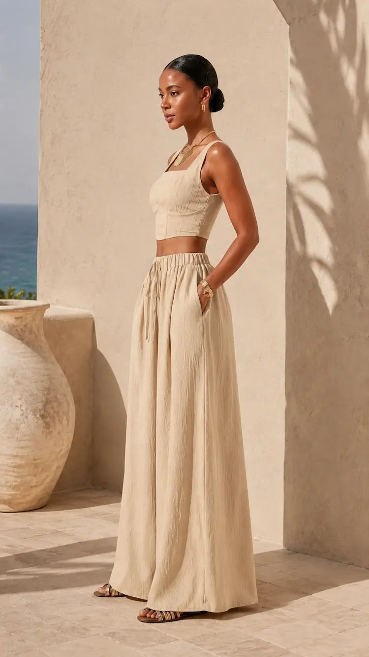 Structured Wide-Leg Set